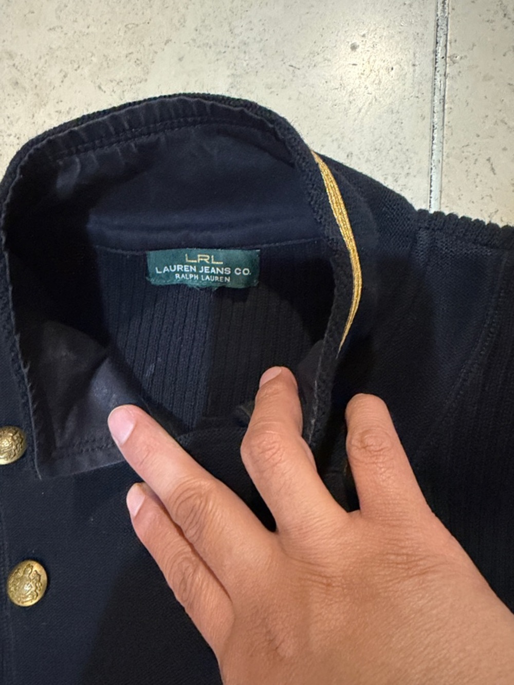 Vintage Lauren Ralph Lauren Military Style Double Breast Bib Front Ribbed Knit - Picture 3 of 8